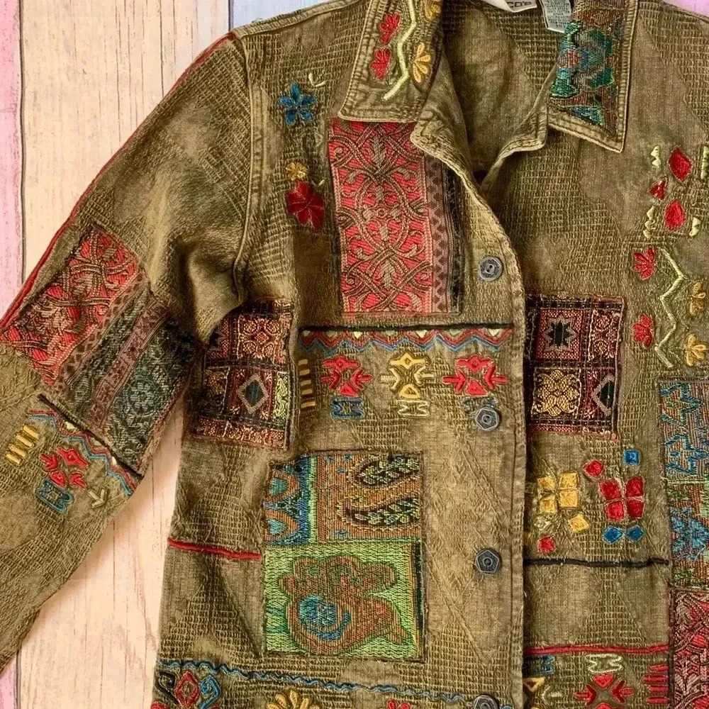 Vintage Chicos Bohemian Patchwork Button Down Jac… - image 3